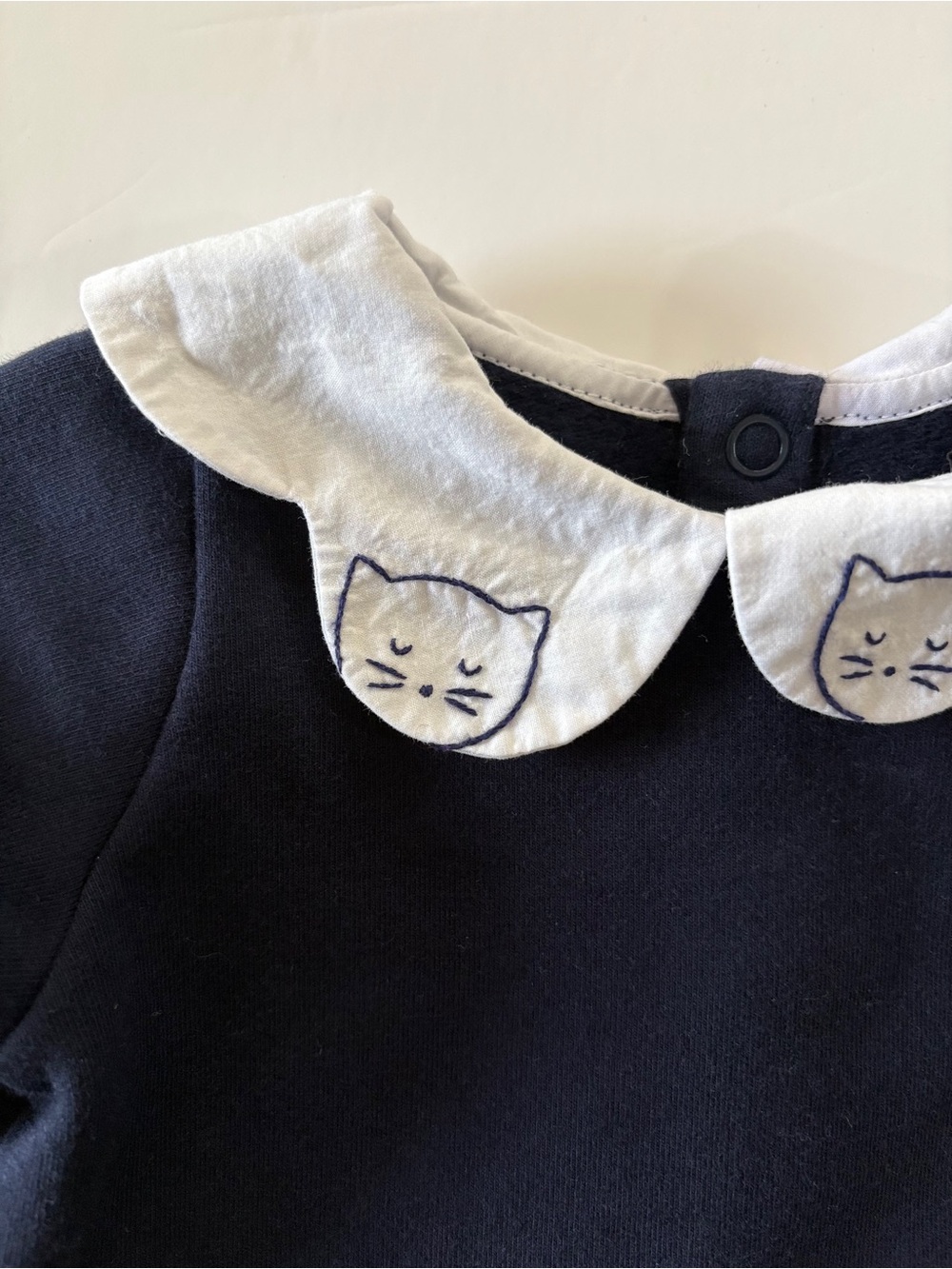 Jacadi Paris Baby Girls 3M Navy Peter Pan Cat Collar Dress French Preppy Cute - Picture 2 of 4